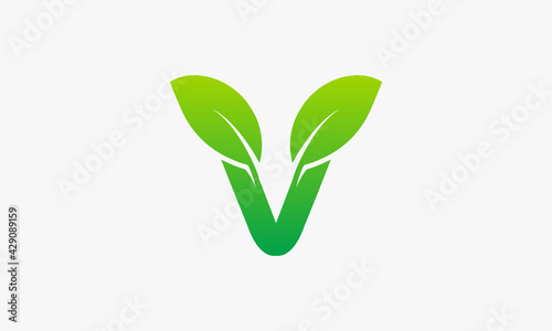 leaf letter V logo design vector illustration.