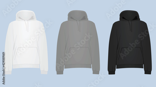 White, grey and black hoodie. vector illustration