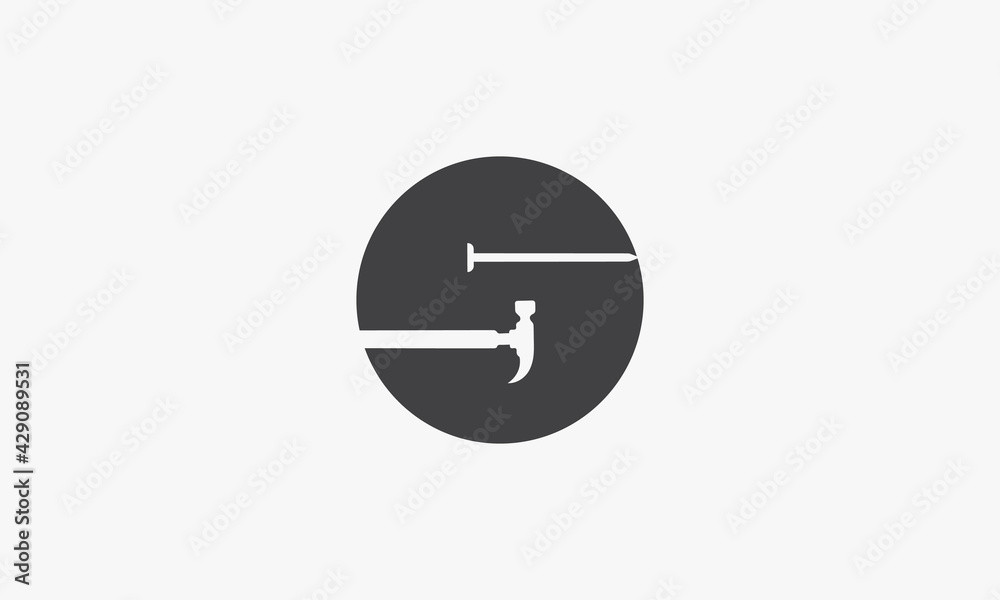 S letter logo hammer and nails isolated on white background. S letter logo hammer and nails isolated on white background.
