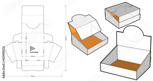 Counter display stand and Die-cut Pattern. The .eps file is full scale and fully functional. Prepared for real cardboard production. The .eps file is full scale and fully functional.