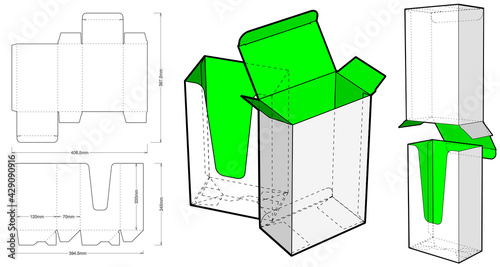 Folding Box and Die-cut Pattern.  (Internal measurement 12x7x20cm). The .eps file is full scale and fully functional. Prepared for real cardboard production.