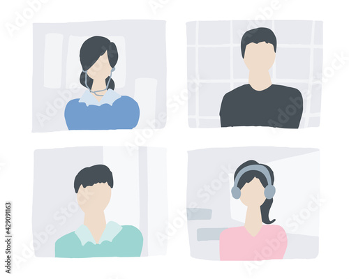 テレビ会議の画面に映る人々　People on the screen of the video conference