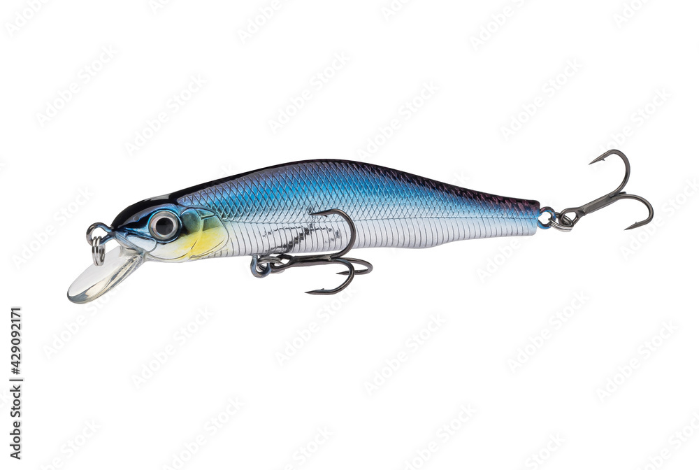 Wobbler with hooks for fishing as bait for fish, which is used for spinning. Fishing tackle for a fisherman. Wobbler with hooks for fishing as bait for fish, which is used for spinning. Fishing tackle for a fisherman.