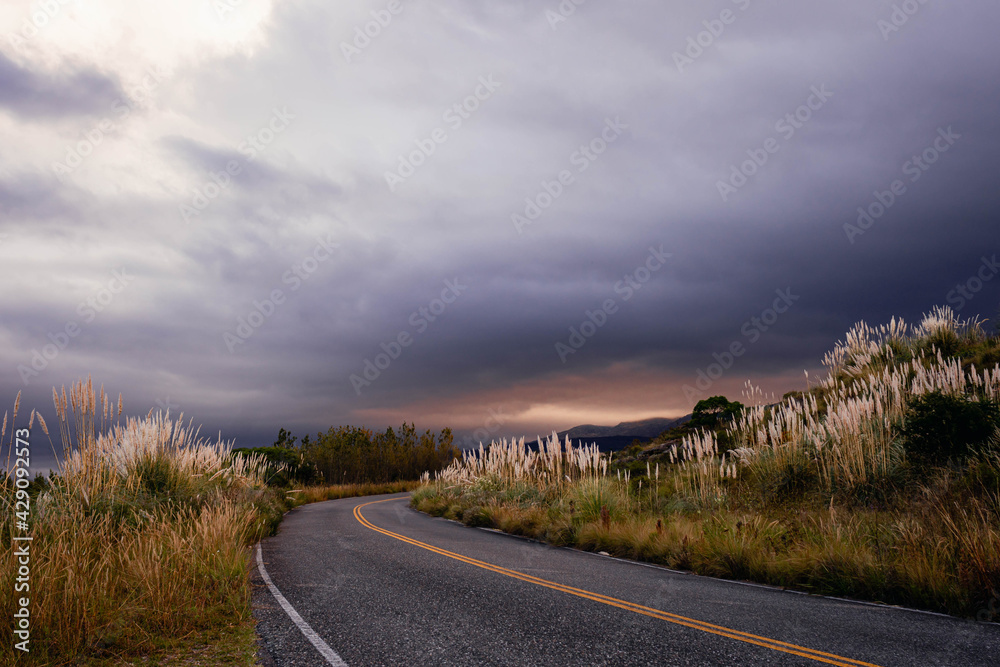 landscape of Copina cordoba argentina in mountain in autumn with cloudy sky