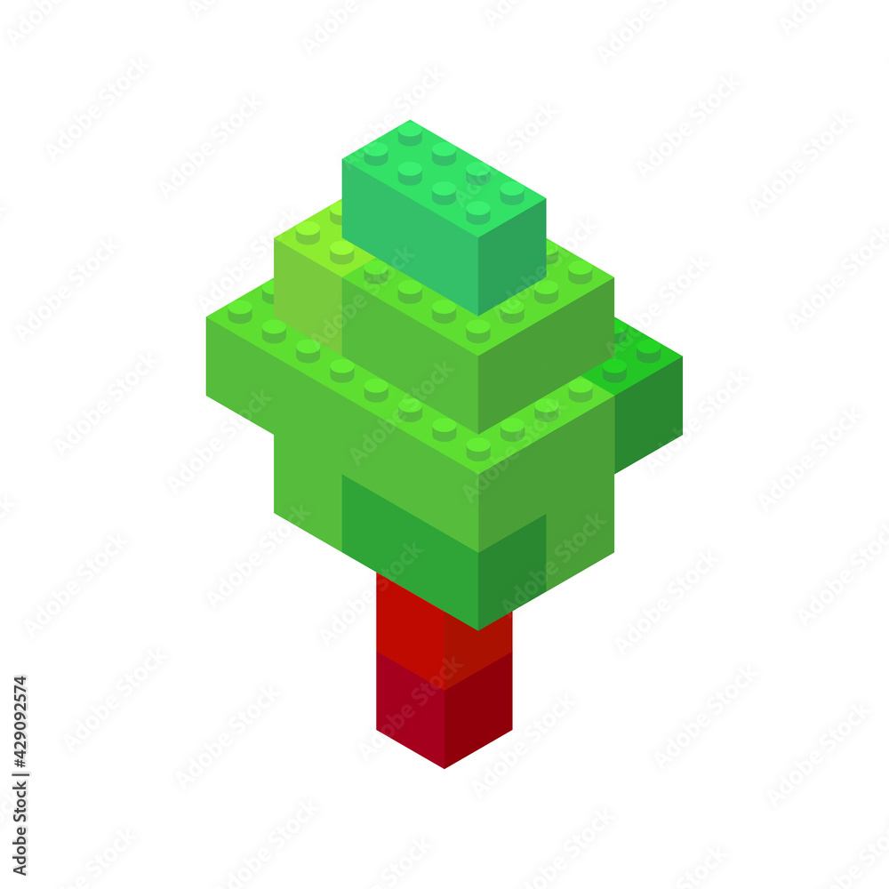 Fototapeta premium Isometric tree on a white background made of colored plastic blocks. The children s designer. Vector illustration.
