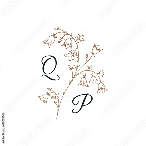 Nature Initials isolated design, uppercase letters with flowers bells. Vector nature monogram for wedding, greeting. 