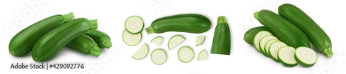 Fresh whole zucchini isolated on white background with clipping path and full depth of field. Set or collection photo