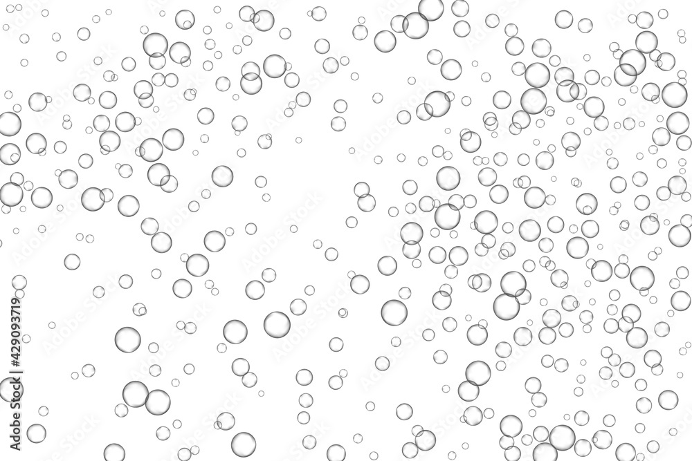 Air bubbles, oxygen, champagne crystal clear, isolated on white background modern design. Vector illustration EPS 10.