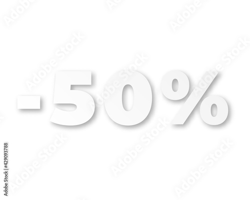 50 - Fifty Percent with shadow. Cut paper isolated on a white background. Vector illustration