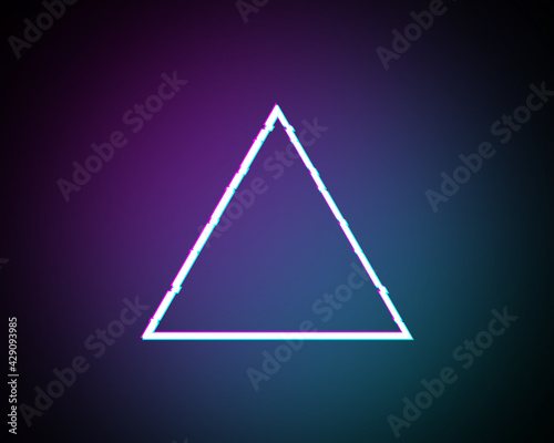 Glitched Triangle Frame Design. Distorted Glitch Style Modern Background. Glow Design for Graphic Design - Banner, Poster, Flyer, Brochure, Card. Vector Illustration.