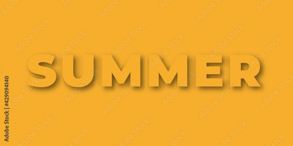 Summer on yellow background. Paper art and craft style. Vector illustration . Papercut effect. Shadow . Summer text Summer on yellow background. Paper art and craft style. Vector illustration . Papercut effect. Shadow . Summer text