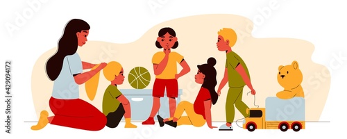 Kindergarten Playing Kids Composition