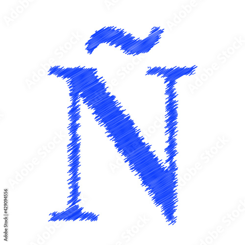 Wallpaper Mural Letter Ñ textured of white yarn fabric on black background, editable vector Torontodigital.ca