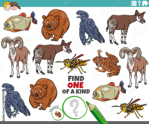 one of a kind task for children with cartoon animals