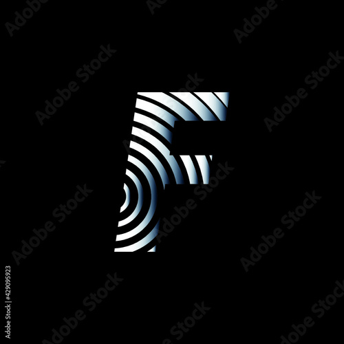 Capital letter F with metallic texture on black background, editable vector