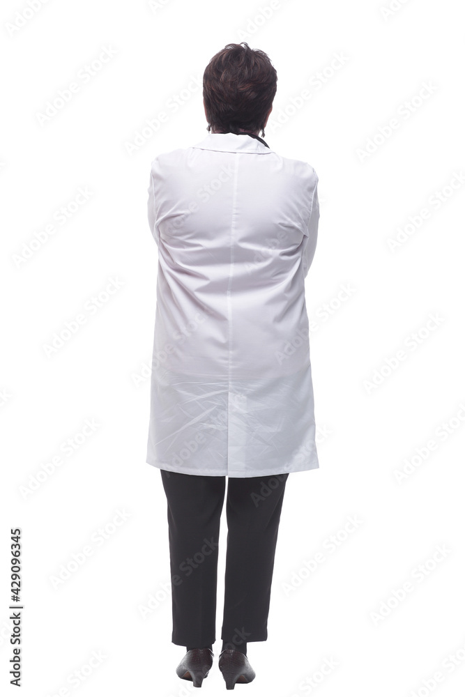 Fototapeta premium rear view. female doctor looking at a white blank screen
