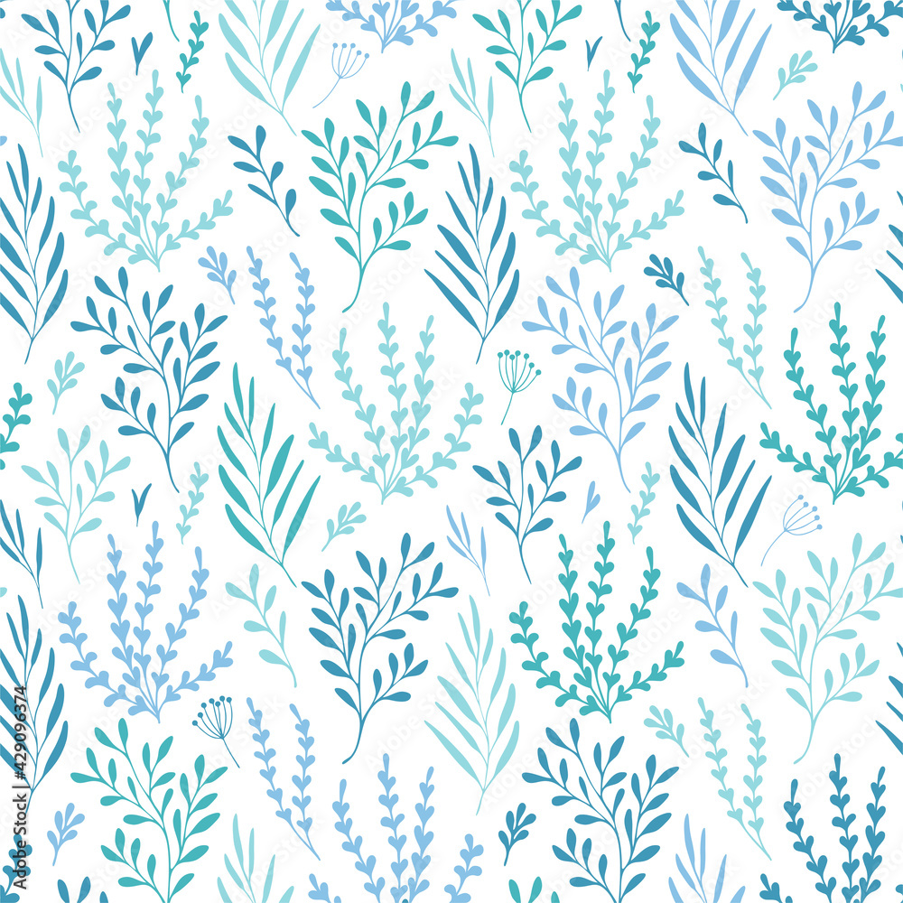 Fototapeta premium Vector seamless floral pattern. Delicate plants on a white background. Cute children's print