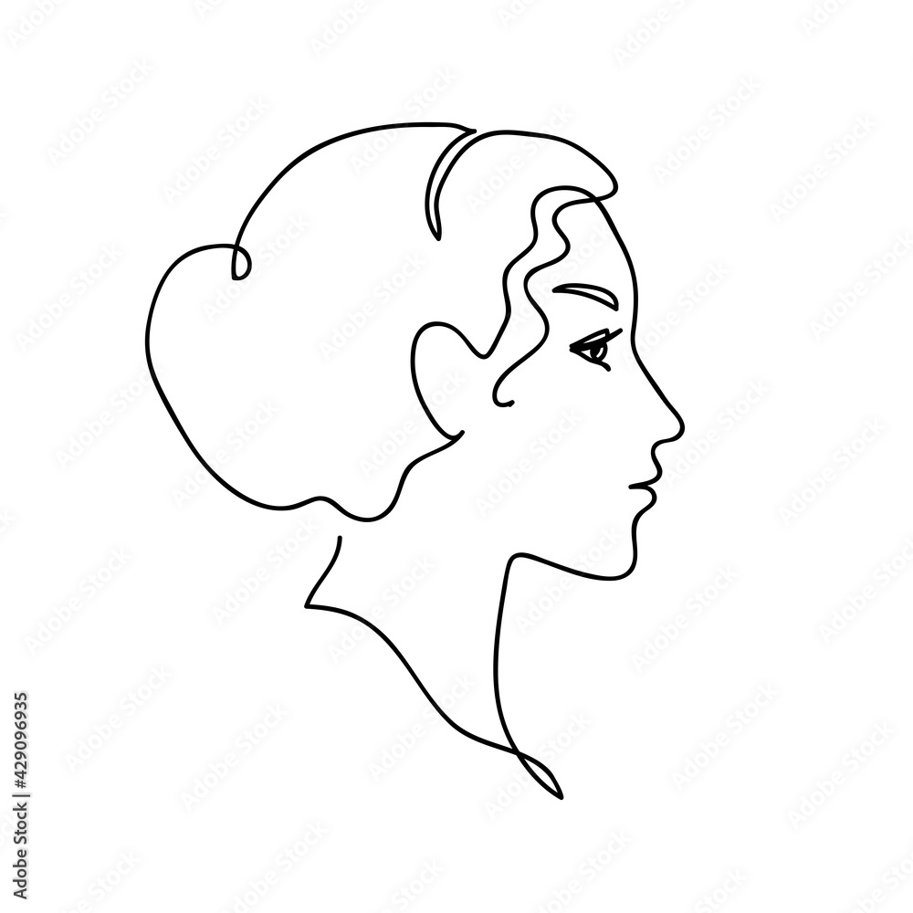 Face Silhouette vector illustration. Young attractive girl. Continuous drawing. Line art concept design.