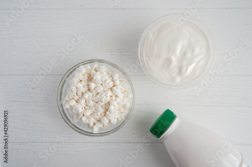 milk products on white background space for text