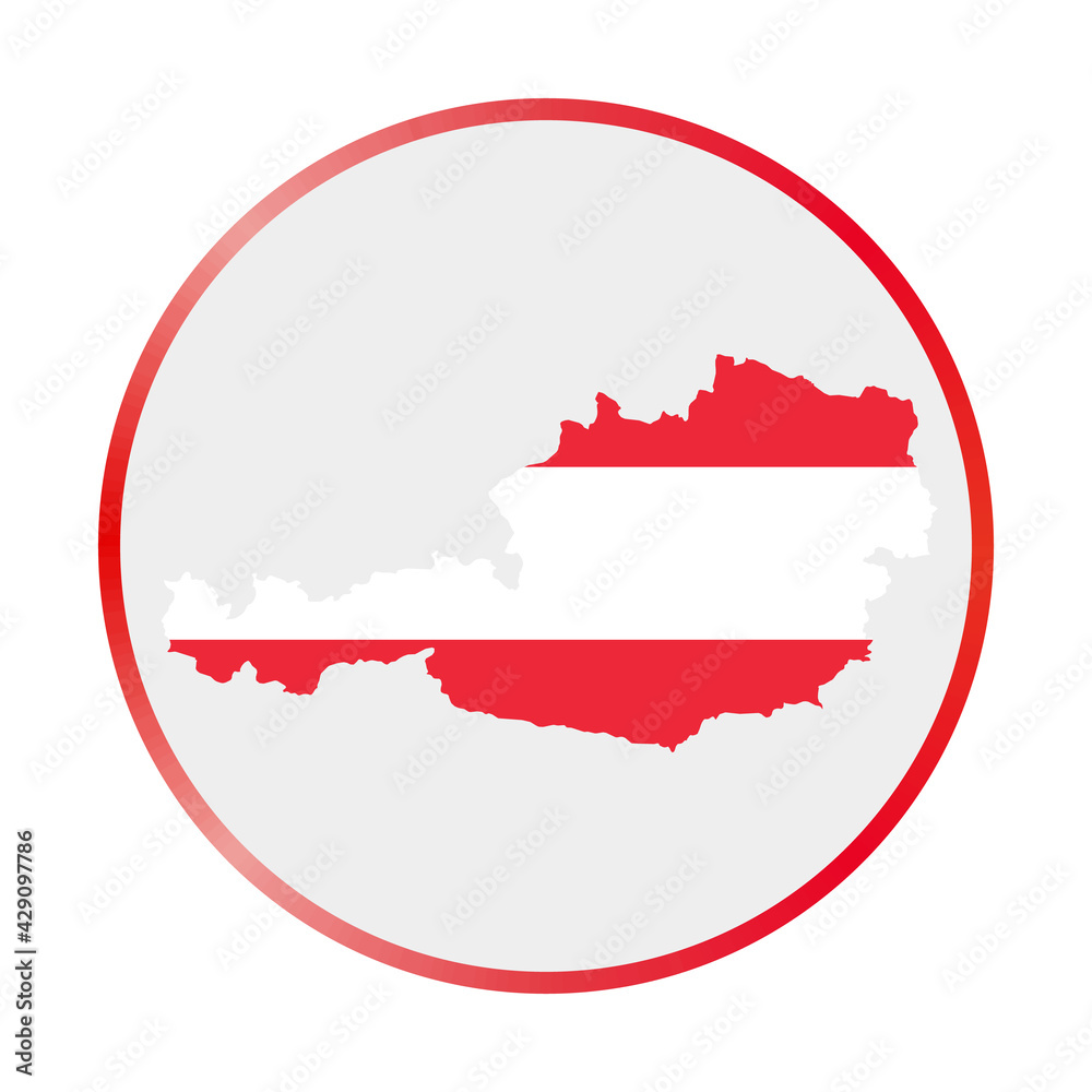 Fototapeta premium Austria icon. Shape of the country with Austria flag. Round sign with flag colors gradient ring. Charming vector illustration.