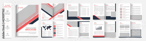 Red and black 16 page corporate modern bi fold multipurpose business brochure template design