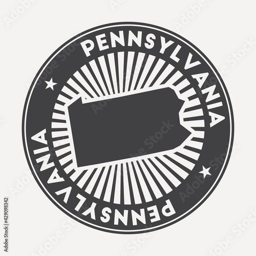 Pennsylvania round logo. Vintage travel badge with the circular name and map of US state, vector illustration. Can be used as insignia, logotype, label, sticker or badge of Pennsylvania.