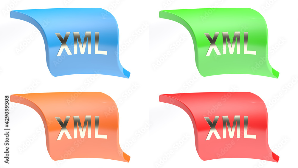 XML icon button set with 4 buttons in different colors - 3D rendering illustration XML icon button set with 4 buttons in different colors - 3D rendering illustration
