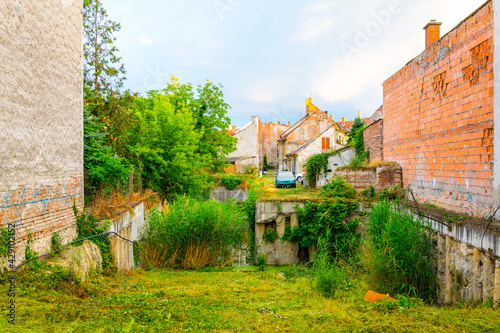 deserted space which left after demolition of a house, Hungary