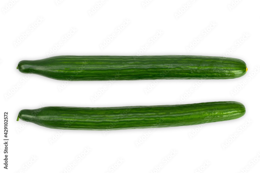 Fresh long and green cucumber on white backkground Fresh long and green cucumber on white backkground