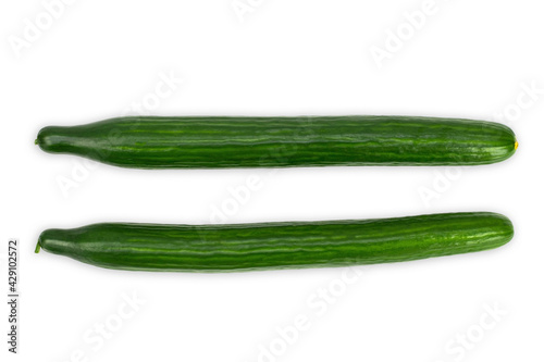 Fresh long and green cucumber on white backkground