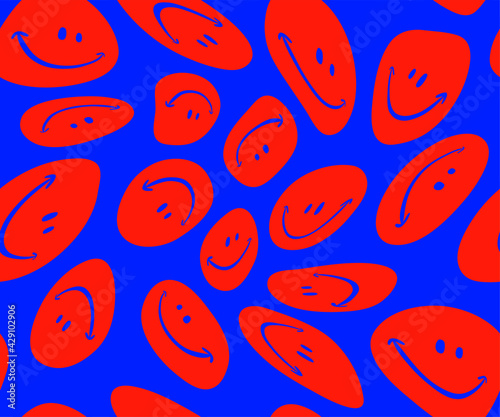 Warped happy faces pattern. Seamless vector
