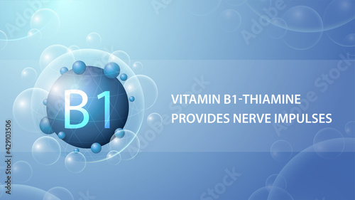 Vitamin B1, blue information poster with abstract medicine capsule