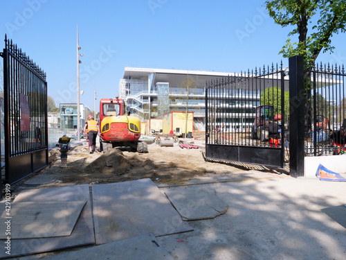 Some work at Rolland Garros before the tennis competition which take place usually in may. Boulogne-Billancourt, the 19th April 2021.