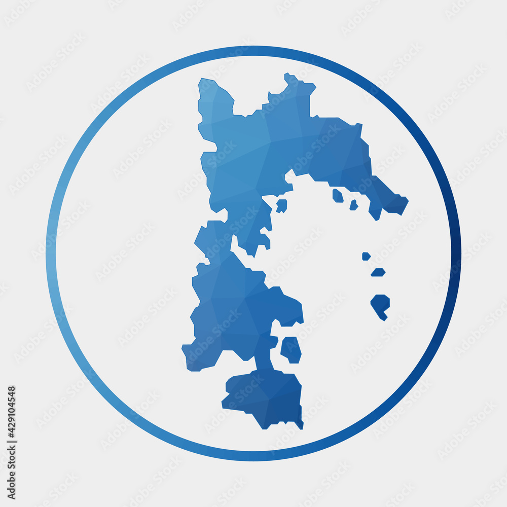 Patmos icon. Polygonal map of the island in gradient ring. Round low