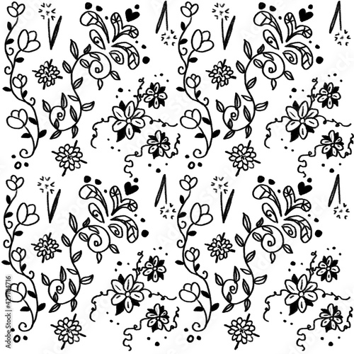 black and white seamless floral pattern