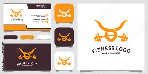 fitness logo design, horn combine with barbell, strong fitness