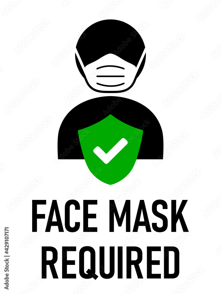 Face Mask Required or Wear a Mask Vertical Instruction Warning Icon ...