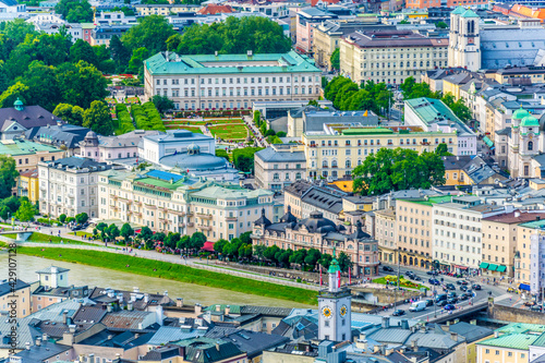 Aerial view of the Mirabell palace and the saint Andrew church in Salzburg, Austria. photo