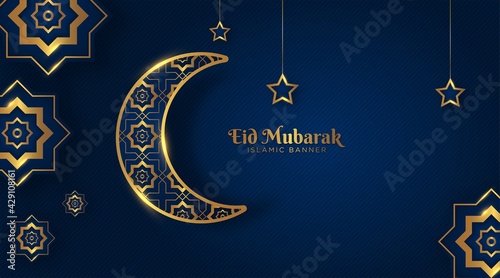 elegant eid mubarak islamic background with crescent moon