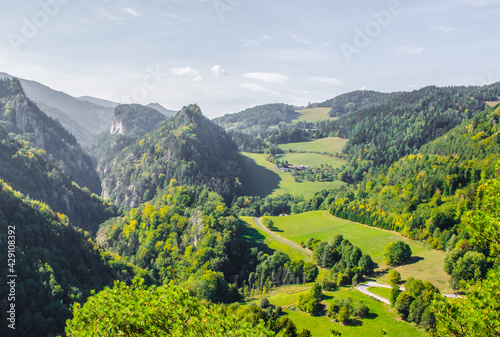 mountain scenery surrounding Semmering railway in Austria photo