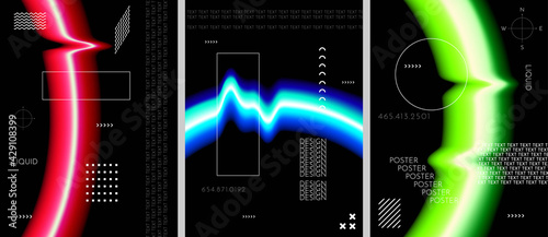 Vector illustration. Abstract liquid colorful shapes collection isolated on black geometric background. Modern art. Design elements for poster, book cover, brochure, magazine, flyer, booklet, layout