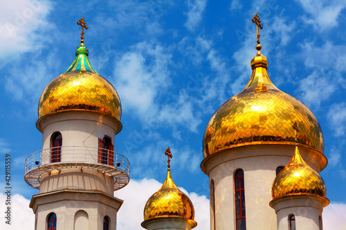 Russian Golden Cupola . Domes on the top of Christian church