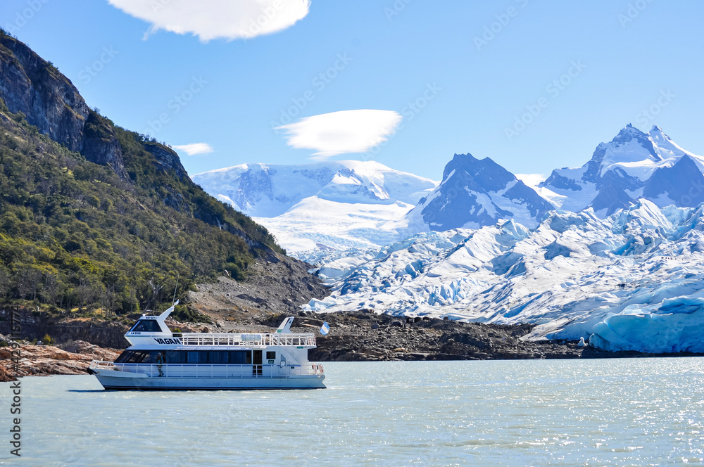 boat in perito moreno glacier arid region country