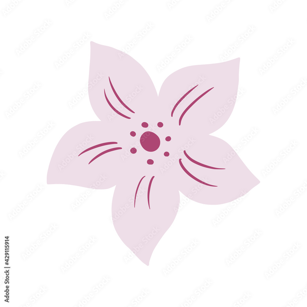 Tropical pink flower isolated on white background. Romantic hand drawn flower. Tropical pink flower isolated on white background. Romantic hand drawn flower.