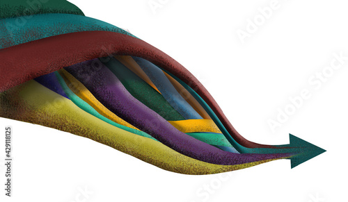 Foto Lines coming from multiple sources all come together to form an arrow pointing the way