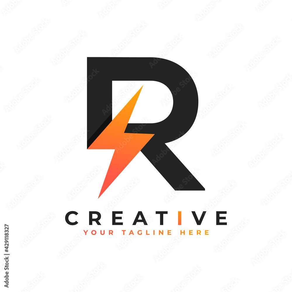 Initial Letter R Logo With Lighting Thunder Bolt. Alphabet Suitable for Fast, Power, Flash, Electric, Identity, Moving and Speed. Initial Letter R Logo With Lighting Thunder Bolt. Alphabet Suitable for Fast, Power, Flash, Electric, Identity, Moving and Speed.