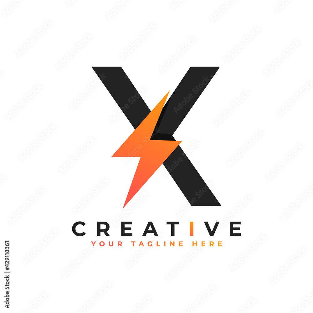 Initial Letter X Logo With Lighting Thunder Bolt. Alphabet Suitable for Fast, Power, Flash, Electric, Identity, Moving and Speed.