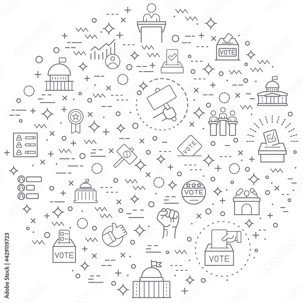 Simple Set of vote and politics Related Vector Line Illustration. Contains such Icons as democracy, government, tribune, president, protest, voting, polls and Other Elements. Simple Set of vote and politics Related Vector Line Illustration. Contains such Icons as democracy, government, tribune, president, protest, voting, polls and Other Elements.