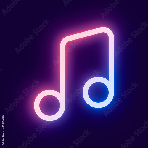 Music note icon pink for social media app neon style