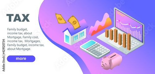3d illustration. Personal tax advice online service concept isometric web page design with homeowner property income declaration illustration
